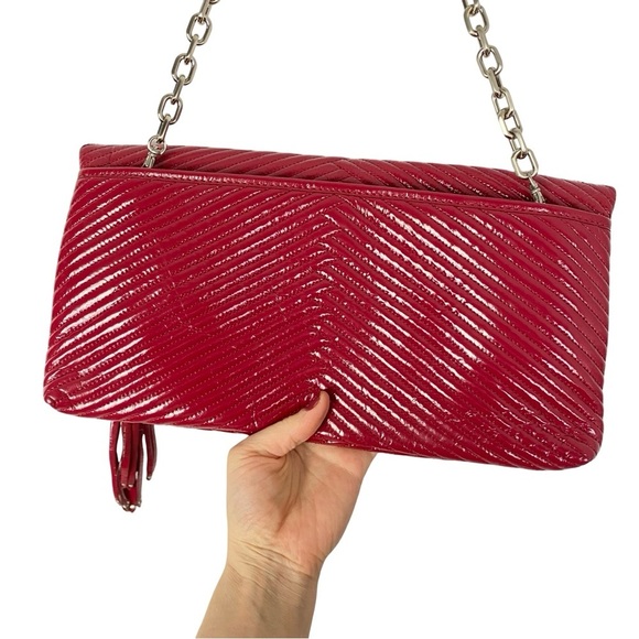 Cole Haan Laury Quilted Patent Leather Purse Handbag Ruby Red Shoulder Bag New - Picture 3 of 16